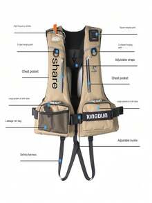 成人户外钓鱼背心，高浮力，多口袋收纳，手机袋，腰部支撑，适合码头钓鱼、海钓