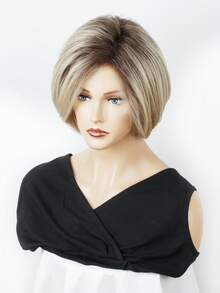 10 Inch Short Ombre Golden Bobbed Wig With Bangs, Straight Hair With Layered Cut, Suitable For Women, Girls, Ladies Daily Wear - Multicolor - View 3