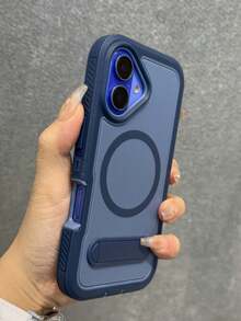 豪华折叠支架磁力装甲手机壳适用于 16 15 14 13 12 11 Pro Max Plus 防震混合 PC 军用级保护套防水防摔防刮 - 寶藍 - 查看 2