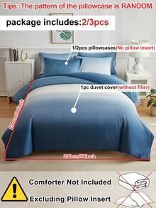 2/3pcs Ombre Blue Polyester Duvet Cover Set, Fashionable Modern Style Duvet Cover & Pillowcase Set Suitable For All Seasons (1 Duvet Cover + 1/2 Pillowcase) - Blue - View 4