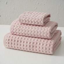 Juego de 3 piezas de toallas de waffle absorbentes: 1 toalla de baño de 70*140 cm + 1 toalla de mano de 34*80 cm + 1 paño de lavado de 35*35 cm, suaves y amigables con la piel para uso doméstico y de baño, de vuelta a la escuela para salón de belleza, hogar y baño