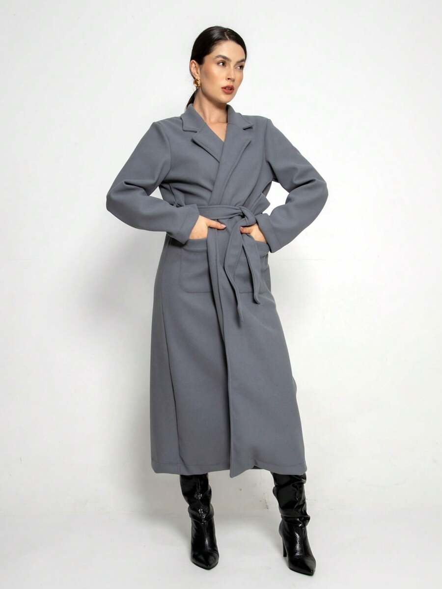 Elegant Double-Pocket Coat HF-SBT-005 - Xám - Xem 1