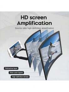 Screen1pcs Magnifier For Cell Phone, 12" Curved Phone Magnifying Screen Upgraded HD 3D Phone Screen Amplifier Phone Stand With Screen Enlarger Compatible With All Smartphones For Movies Videos