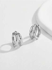 1 Pair S925 Sterling Silver Delicate Elegant Double Circle Ladies Earrings Ladies Jewelry Gift Birthday Gift Party Gift Daily Wear - Earrings - View 3