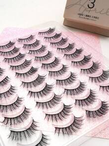 20 对蓬松仿貂皮睫毛，细、粗、3D 自然假睫毛，适合节日、派对、万圣节、圣诞节，条状睫毛、睫毛、睫毛、假睫毛 - 黑色 - 查看 4
