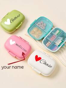 1pc Mini Portable Pill Organizer With Customizable Name, Large Capacity Medicine Box, Jewelry Storage Box, Split Packaging Pill Tablets Sealed Storage Pill Box Personalized Customization Pill Box Gift For Family/Friends Back To School Season