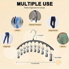 1 件节省空间的弧形衣架，适用于瑜伽裤和紧身裤 - 衣柜整理器，配有 10 个衣夹和橡胶涂层，适用于宿舍和卧室衣柜存储 - 彩色 - 查看 6