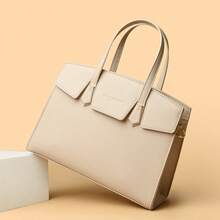 Large PU Tote Bag In Urban Minimalist Style - JH - 612 - Spring 2025 Collection - Available In Black, Misty Blue, Red, Earthy Brown, Beige, Burgundy With Stitching & Embossing - Daily Matching - Dusty Blue - View 3