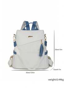 女士时尚休闲大容量背包，带流苏吊坠，轻巧防盗设计，适合旅行 - 白色 - 查看 7