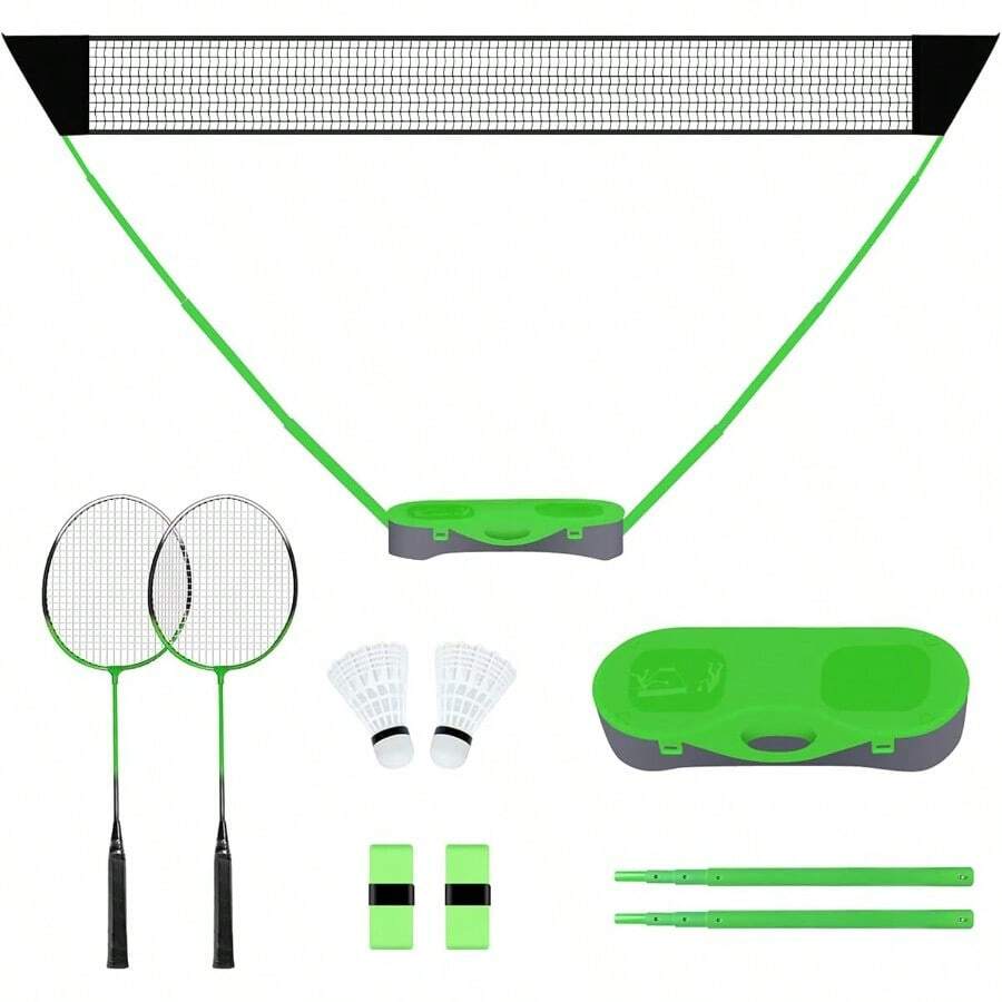 Portable Badminton Net Set With Freestanding Base 2 Badminton Rackets 2 Shuttlcks And 1 Net For Outdoor Indoor Sports Easy Setup Net - Green - View 1