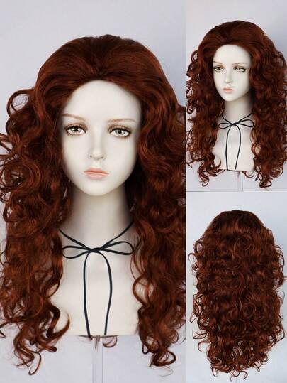 棕色长款蓬松卷发波浪形角色扮演假发，适合万圣节派对服装学校狂欢节音乐会度假摄影主题活动动漫展日常穿着