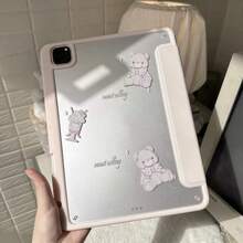 可爱小熊冰淇淋造型保护壳，双面亚克力彩绘透明水晶背板，防摔保护壳，支持睡眠/唤醒功能，兼容iPad - 彩色 - 查看 3