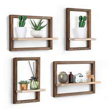 4 Pcs Vintage Wooden Wall Shelf, Floating Shelves For Wall, Rustic Floating ShelvesWood Wall Shelves, Square Display For Photos, Candles, Flowers, Albums & PottedPlants -Ldeal For Living Room & Office Decor - 棕色 - 查看 1