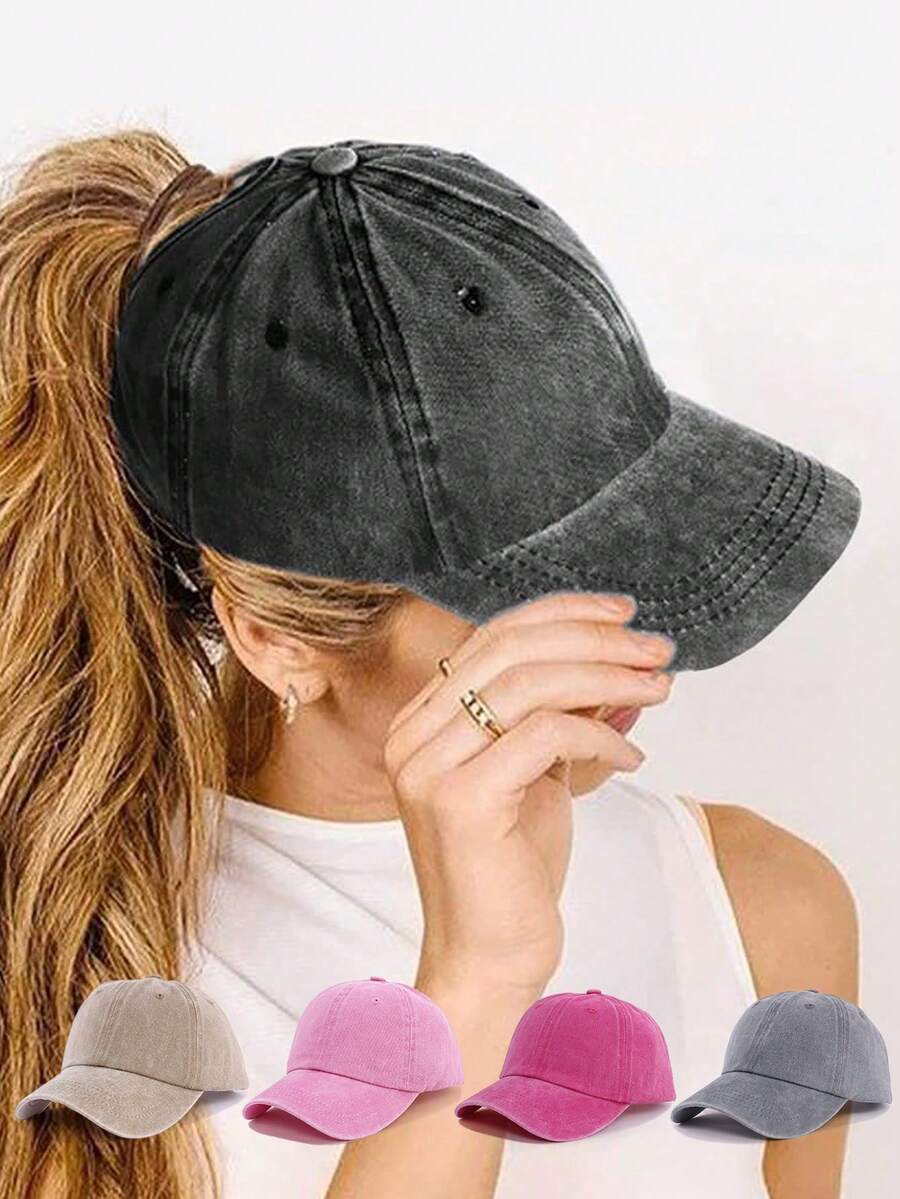 Women's Ponytail Baseball Cap, Mountain Peak Embroidery, Retro High Ponytail Embroidered Classic Adjustable Ponytail Hat, Suitable For Women Travel Outdoor Sports - Mountain Embroidered Baseball Cap - View 1