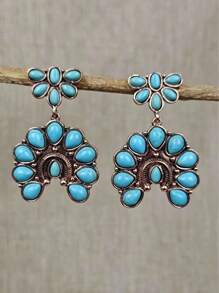 1 paio di orecchini alla moda vintage stile boho con contrasto di colore tra turchese scuro e bianco, per donne