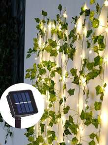 1pc Solar Powered Leaf Shaped LED Vine Light String, Ivy Vine Fairy Lights, Suitable For Garden Party, Wedding, Patio, Camping, Yard Decor - Warm Light - View 2