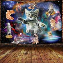 Cat Tapestry, Fantasy Universe Galaxy Space Funny Cool Cat Tapestry For Boys Kids, Starry Sky Nebula Galaxy Wall Decor Hilarious Cool Tapestries For Bedroom Living Room Dorm Room Home Decoration For Bedroom,Living Room,Dorm - Multi1 - 查看 1