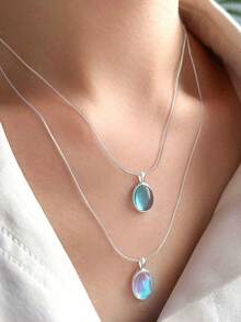 Fashionable Unique Design S925 Sterling Silver Multilayered Pendant Necklace With Moonstone & Blue Gemstone Holiday - Silver - View 2