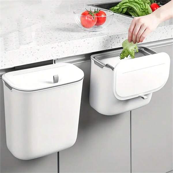 1pc Hanging Trash Can, Cabinet Door Mounted Kitchen Garbage Storage Bin, Bathroom, Living Room, Bedroom Waste Bin