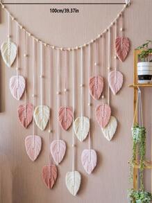 1pc Boho Handmade Woven Leaf Tapestry, Tassel Wall Hanging Artwork For Children Room, Bedroom Decor