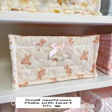 1 Cute Pink And Blue Three-Dimensional Bow Lace Storage Basket, Desktop Sundries Storage Basket, Lipstick Makeup Brush Skin Care Storage Basket, Desktop Decoration,For Back To School