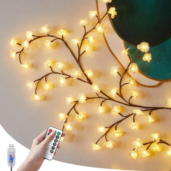 Gnkdfon Cherry LED Tree Branch Lights For Wall,USB Powered Willow Vine Lights Room Decor,Cherry Blossom Willow Vine Twig Decor Garland With 144 LED Lights And Remote,8 Lighting Modes,Vine Tree Decor Nightlight, Suitable For Indoor Atmosphere, Party, Holiday And Gift Ideas