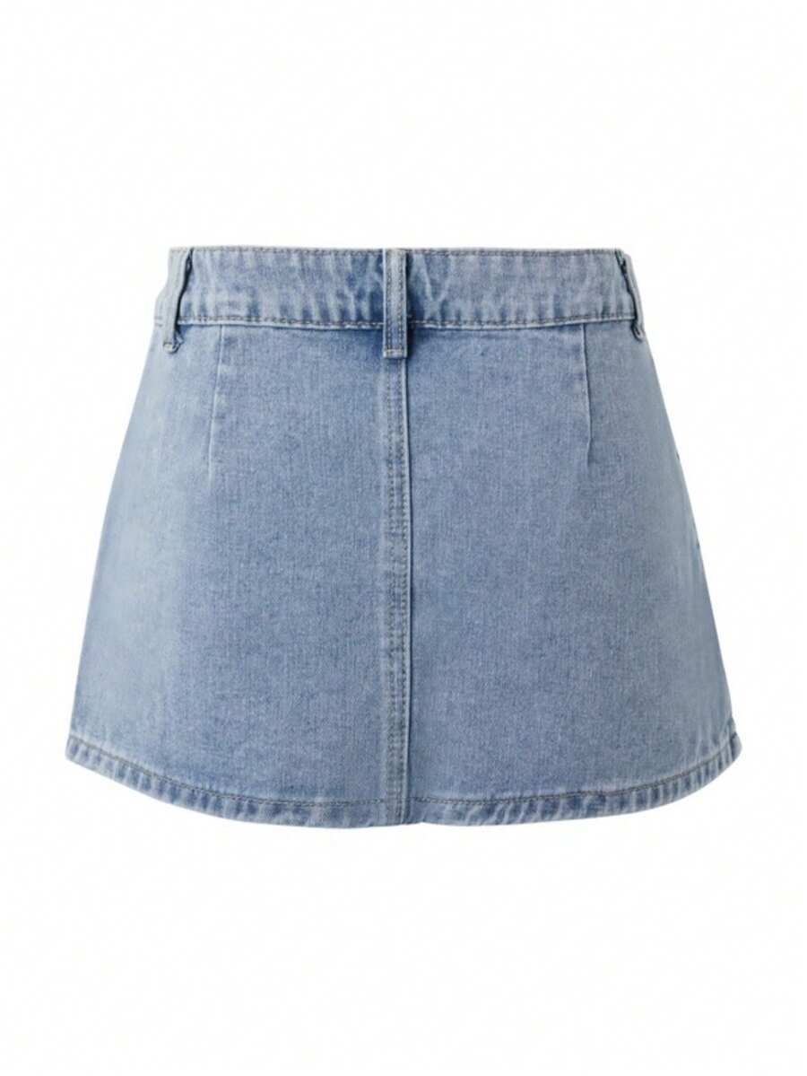 Women's Casual Versatile Minimalist Solid Color Denim Skirt - Rửa nhẹ - Xem 1