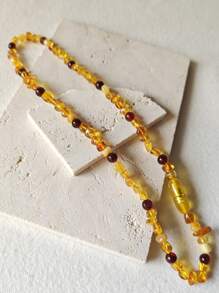 Collar corto de cuentas irregulares de ámbar báltico natural, piedra vintage de gema, accesorio que proporciona calma y paz, resina fosilizada, regalo para ella en aniversario o cumpleaños
