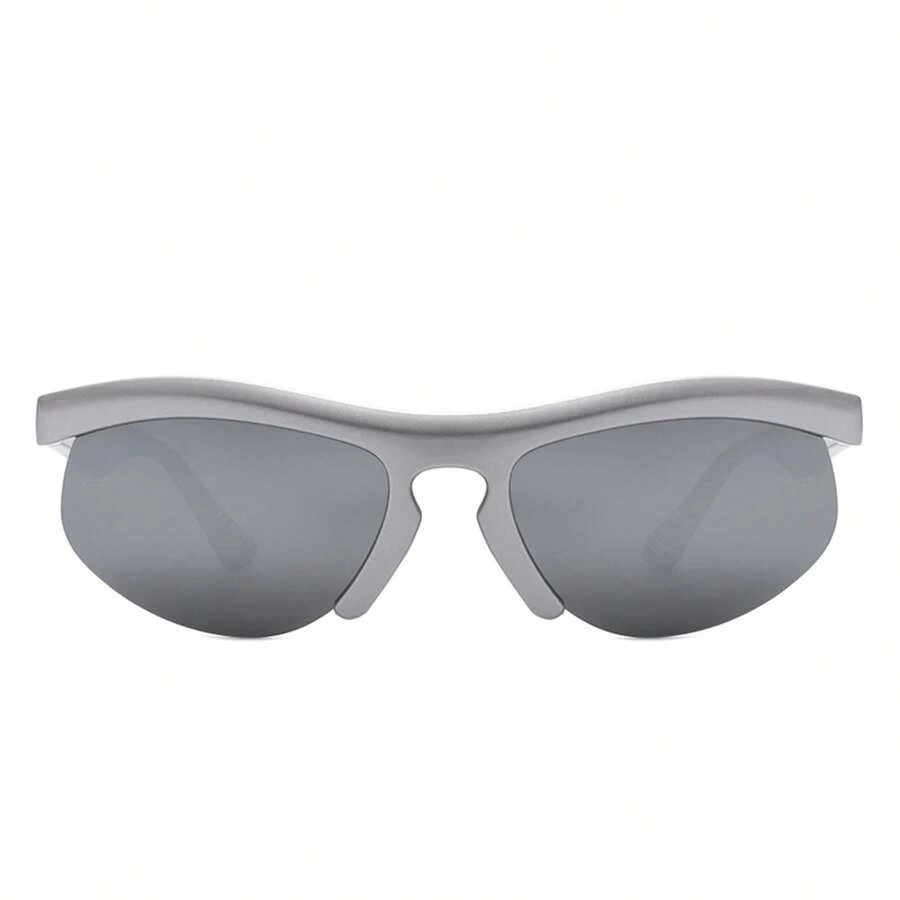 Half-Sport Square Frame Sunglasses – Rectangle Design For Active Wear - 銀色 - 查看 1