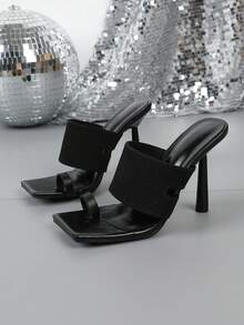 One-Strap Fashionable High Heel Sandals Chic Slide Sandals For Outdoor Wear - Black - View 2