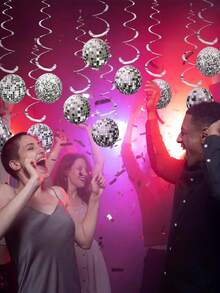 36件套迪斯科球装饰品，迪斯科派对装饰，70年代迪斯科球悬挂装饰，迪斯科派对悬挂彩带，银色天花板装饰，适合复古迪斯科派对、生日派对、夏季夏威夷派对 - 銀色 - 查看 2