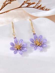 LUMIDIYA 1Pair Of Purple Chrysanthemum Flower Pendant Earrings, Multifunctional Minimalist Jewelry, Summer Earrings Creative Gift For Women And Girls - Purple - View 5