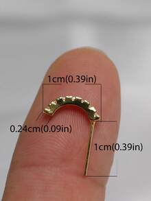 1pc Exquisite 925 Sterling Silver L-Shaped C-Curve CZ Nose Stud Piercing Jewelry 24G - Gold - View 4