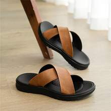 男士时尚高品质透气凉鞋，厚底防滑交叉绑带夏季户外沙滩拖鞋