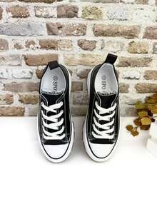 Black Faux Leather Sneakers With A 5.5 Cm Platform For Women, Comfortable And Non-Slip, Urban Style, Modern And Versatile, Lace-Up Closure, Ideal For All-Day Wear, Special Inner Linings - 黑色 - 查看 2