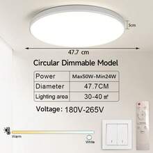 Remote Control Dimmable LED Ceiling Light, 3-Color Adjustable, Simple Style Home Decor Hanging Lamp, Bright For Bedroom/Living Room/Bathroom/Kitchen/Hallway/Porch/Staircase; Available In 30W/40W/50W, Suitable For 180V-265V Household Use - LED Ceiling Light Remote Control Mode - View 13