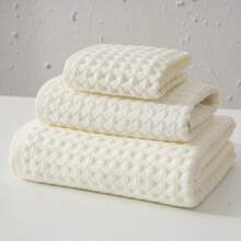 Juego de 3 piezas de toallas de waffle absorbentes: 1 toalla de baño de 70*140 cm + 1 toalla de mano de 34*80 cm + 1 paño de lavado de 35*35 cm, suaves y amigables con la piel para uso doméstico y de baño, de vuelta a la escuela para salón de belleza, hogar y baño