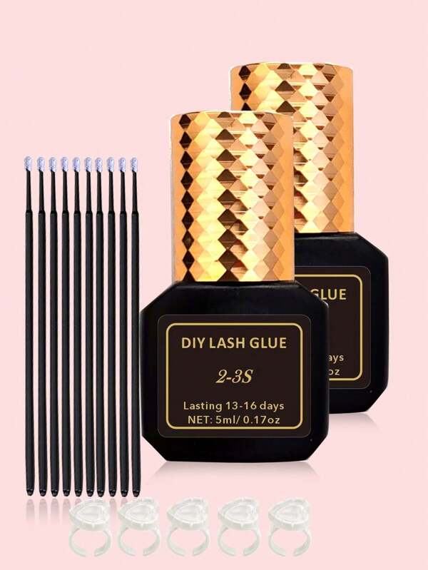 5ml 3-5S Lash Glue Cluster Eyelash Glue Black Sensitive Lash Glue Waterproof Lash Glue Individual Lash Glue Long Lasting DIY Lash Extension Glue Strong Hold Eyelash Glue With Eyelashes Black Cotton Band And 5 White Glue Rings For Lash Extensions,Do Not Drop Into Eyes,Suitable For Beginners To Use At Home DIY Cluster Lash Glue