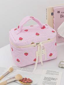 1 Piece Quilted Strawberry Design Travel Cosmetic Bag Multi-Functional Travel Cosmetic Bag Set Large Capacity Cosmetic Pouch,Makeup Bag Makeup Pouch Skincare Bag ,Large Capacity Zipper Bag For Travel ,Makeup Bag Makeup Pouch - Multicolor - View 17