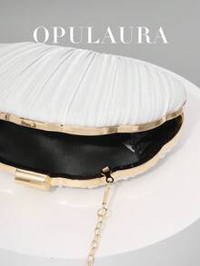 OpulAura 女士优雅/奢华褶皱缎面盒形手拿包、浪漫婚礼钱包、迷人/精致晚礼服包、简约白色盒形手提包，配有可拆卸链条，适合作为节日礼物 - 白色 - 查看 7