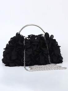 Women Evening Bag For Women And Brides Elegant Kiss Lock Clutch With Floral Decor Quiet Luxury Wedding, Prom, Party And Banquet Accessories  Mother's Best Gift - 黑色 - 查看 7
