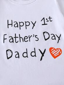 3pcs/Set Newborn Infant Casual Cute Father's Day Letter & Cartoon Print White Romper Suit, Summer
