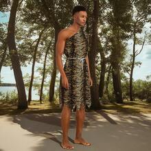 Adult Halloween Caveman Costume For Women/Men Leopard Print Costume Jumpsuit With Belt/Tops And Skirt - Nhiều màu - Xem 2