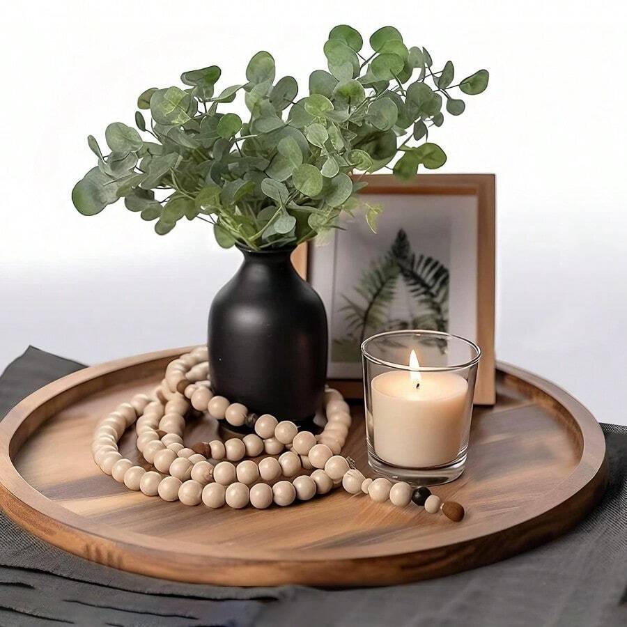 1pc/2pcs Wooden Breakfast Tray, Bathroom Tray, Round Serving Platter, Cheese Board, Decorative Kitchen Tray, Dining Service Platter