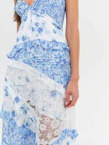 Summer Boho Maxi Dresses For Women Casual Y2k Floral Print Sleeveless Lace Patchwork Backless Ruffles Long Dress Spaghtti Strap Sling Dress Beach Vacation Sundress Streetwear Flowy Swing Dress - 藍色 - 查看 7