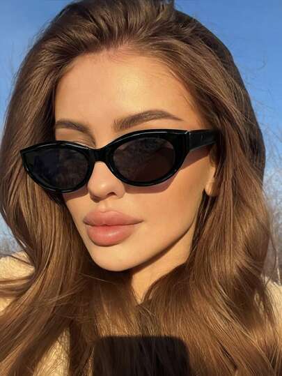1 Pair Cat Eye Fashion Fashion Glasses, Women's Black Oval Shape, Summer Beach Accessory, Suitable For Summer Beach Vacation, Outdoor Activities, Travel, Collegiate Style, Back To School Essential