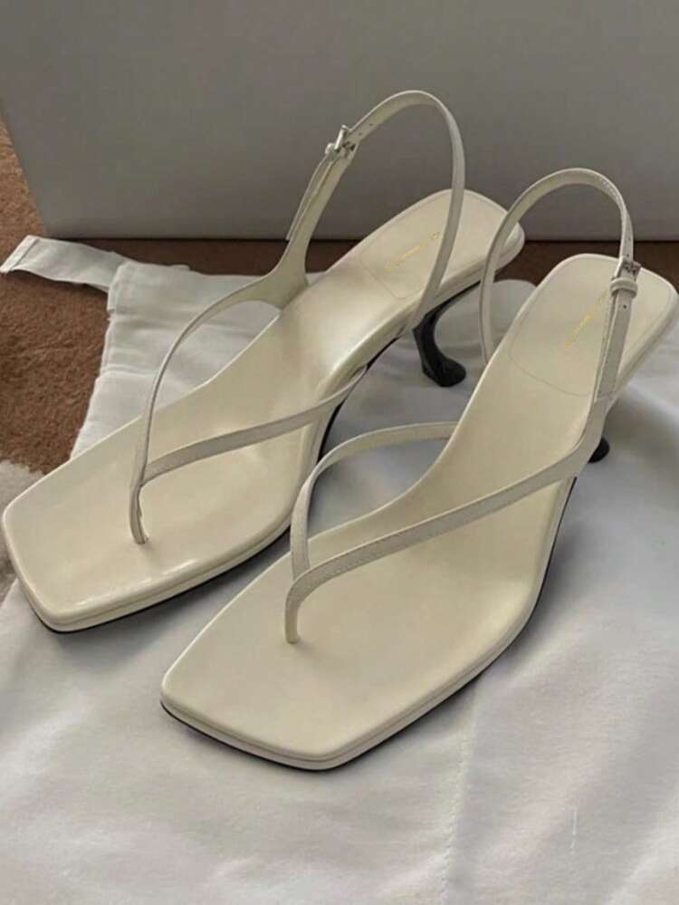 French Style High Heel Sandals For Women, New Summer Version With Leather Strap, Thin Heel, Wedge Heel, Back Strap, Flip Flop,Kitten Heels - White - View 1