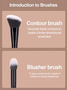 1 pieza Brocha de maquillaje de doble cabezal, brocha para contorno y colorete, cerdas súper suaves y finas, sin apelmazamiento de polvos