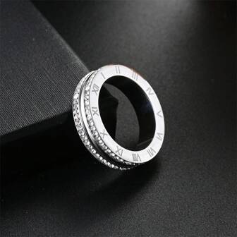 1pc Stainless Steel Starry Cubic Zirconia Eternity Ring, Non-Fading Jewelry, Fashion Couple's Ring, Minimalist Design, Versatile For All Seasons