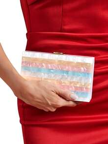 Minimalist Acrylic Patchwork Striped Pouch, Practical & Multi-Functional - 彩色 - 查看 3